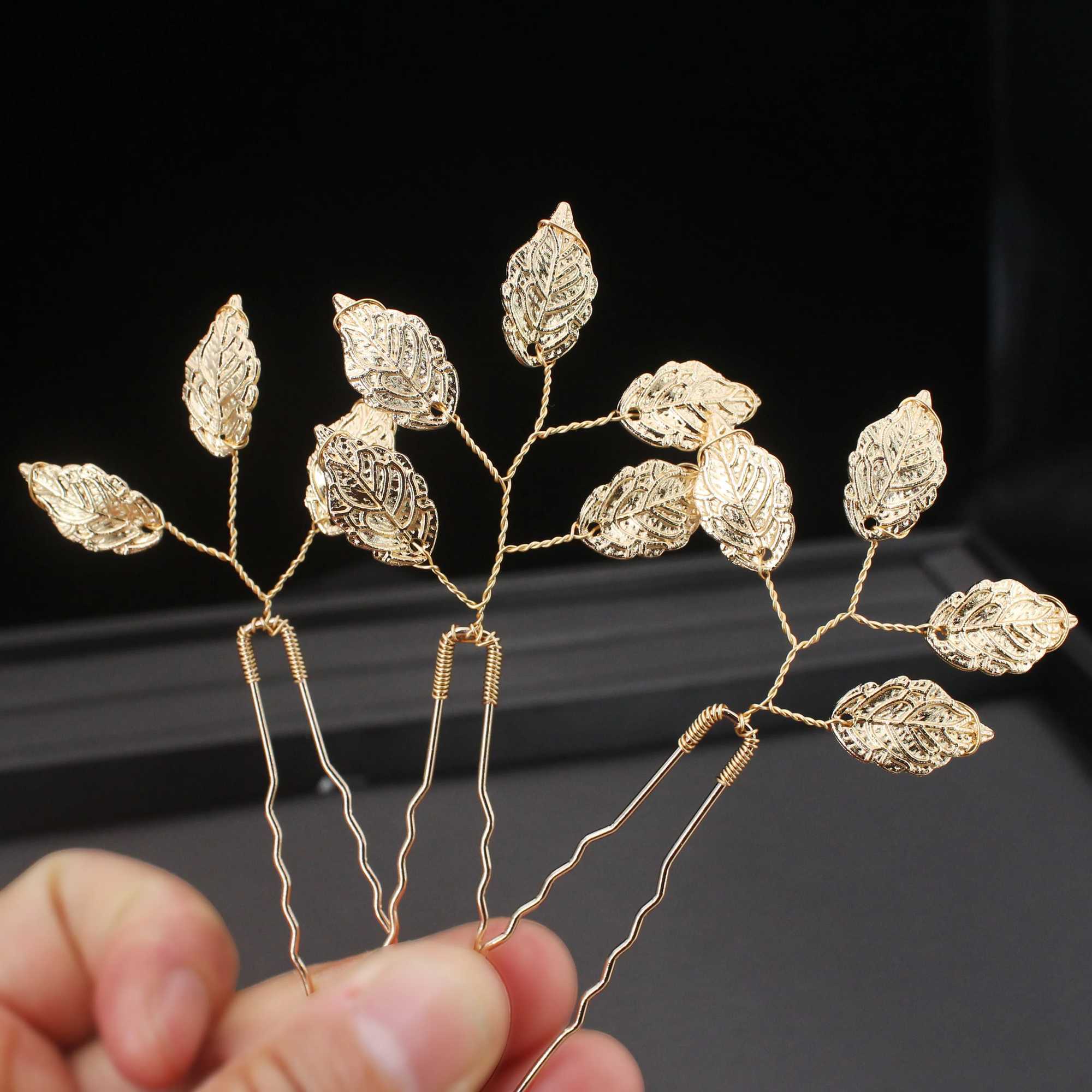 Women U-shaped Pin Metal Barrette Clip Hairpins Gold Color Leaf Bridal Hair Jewelry Accessory DIY Wedding Hairstyle Design ToolsX240913