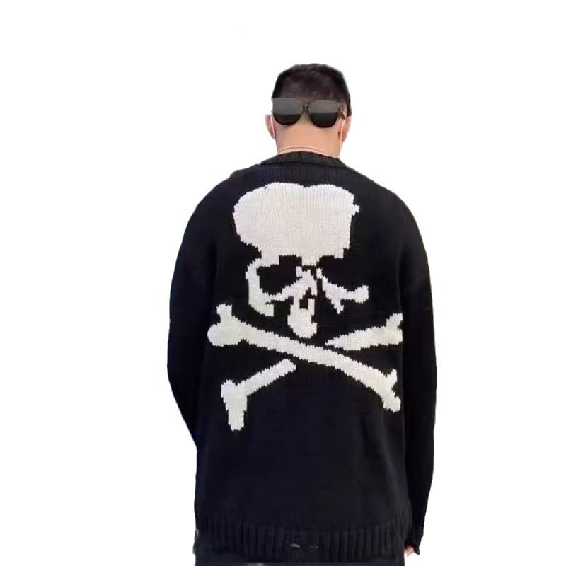 Halloween Men Sweaters 2024 New Skeleton Head American Fashion Knitted Sweater Casual Round Neck Handsome Sweater Mens crew neck sweater