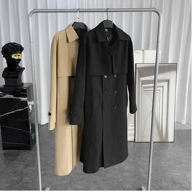 TFETTERS Brand Trench Mens Jacket Korean Fashion Casual X-Long Jackets for Men Autumn and Winter Solid Turn-Down Collar Coat Men Y240913