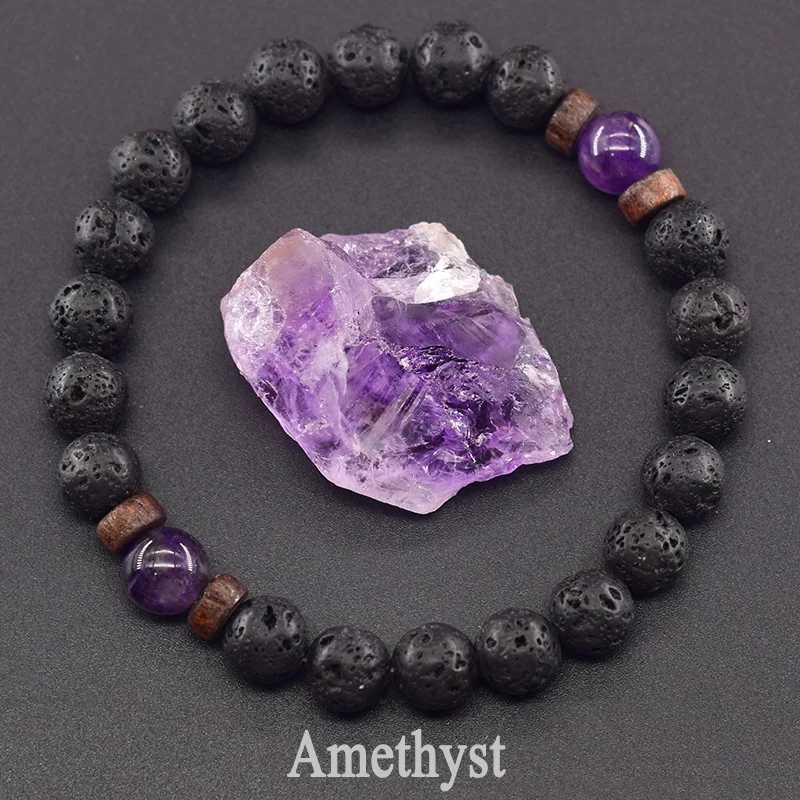 8mm black volcanic bead bracelet for men natural Amehyst crystal bracelet for women body cleansing genuine Amethyst natural Pulsera W240913