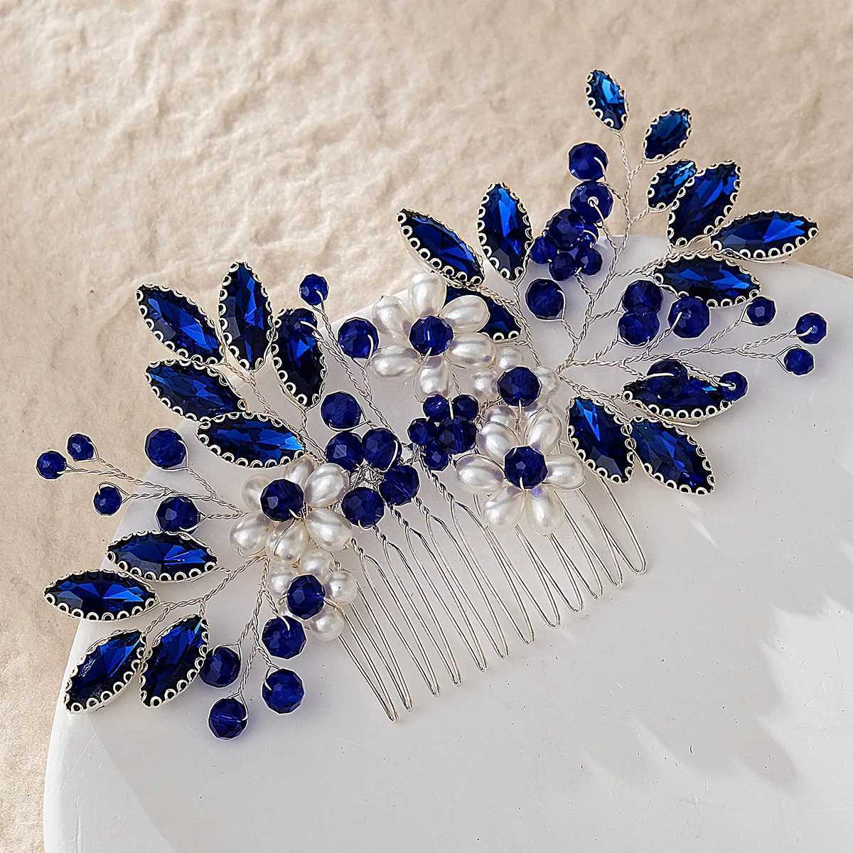 Rhinestone Hair Combs for Bride Wedding Black/Blue/Green Color Crystal Hairpins Flower Pearl Headpiece Handmade Hair JewelryX240913