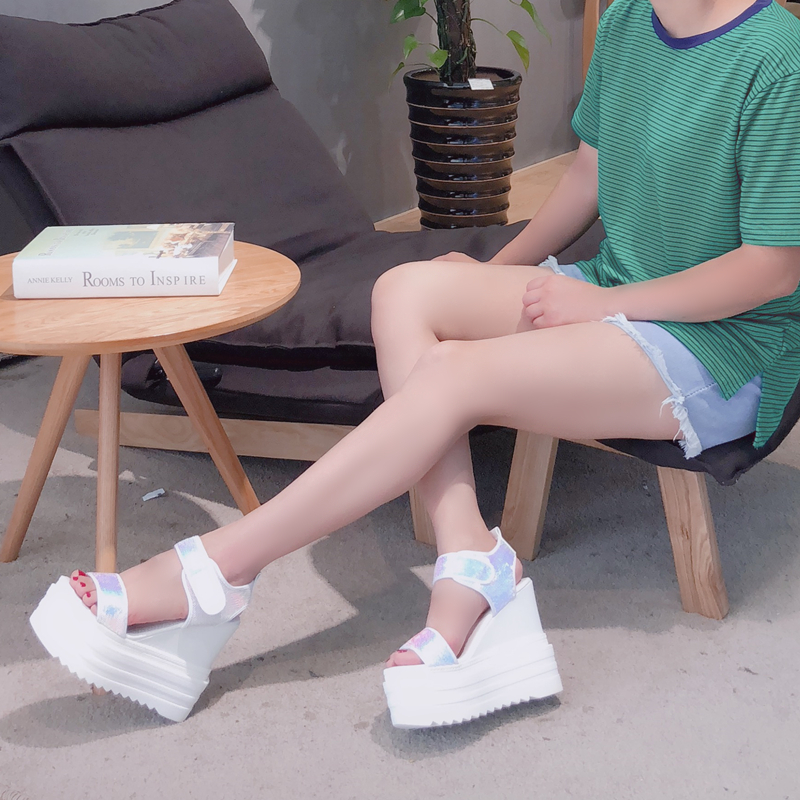 Fish mouth muffin bottom Women's shoes Summer new Korean version of the wild increase sneakers Roman slope with thick sandals