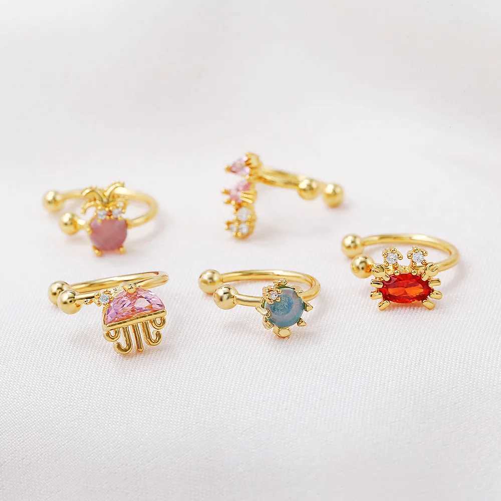 2021 Summer Collection Cute Ocean Animals Marine life Organism Pink Jellyfish Zircon Turtle Starfish Dolphin Ear Cuffs For GirlX240913
