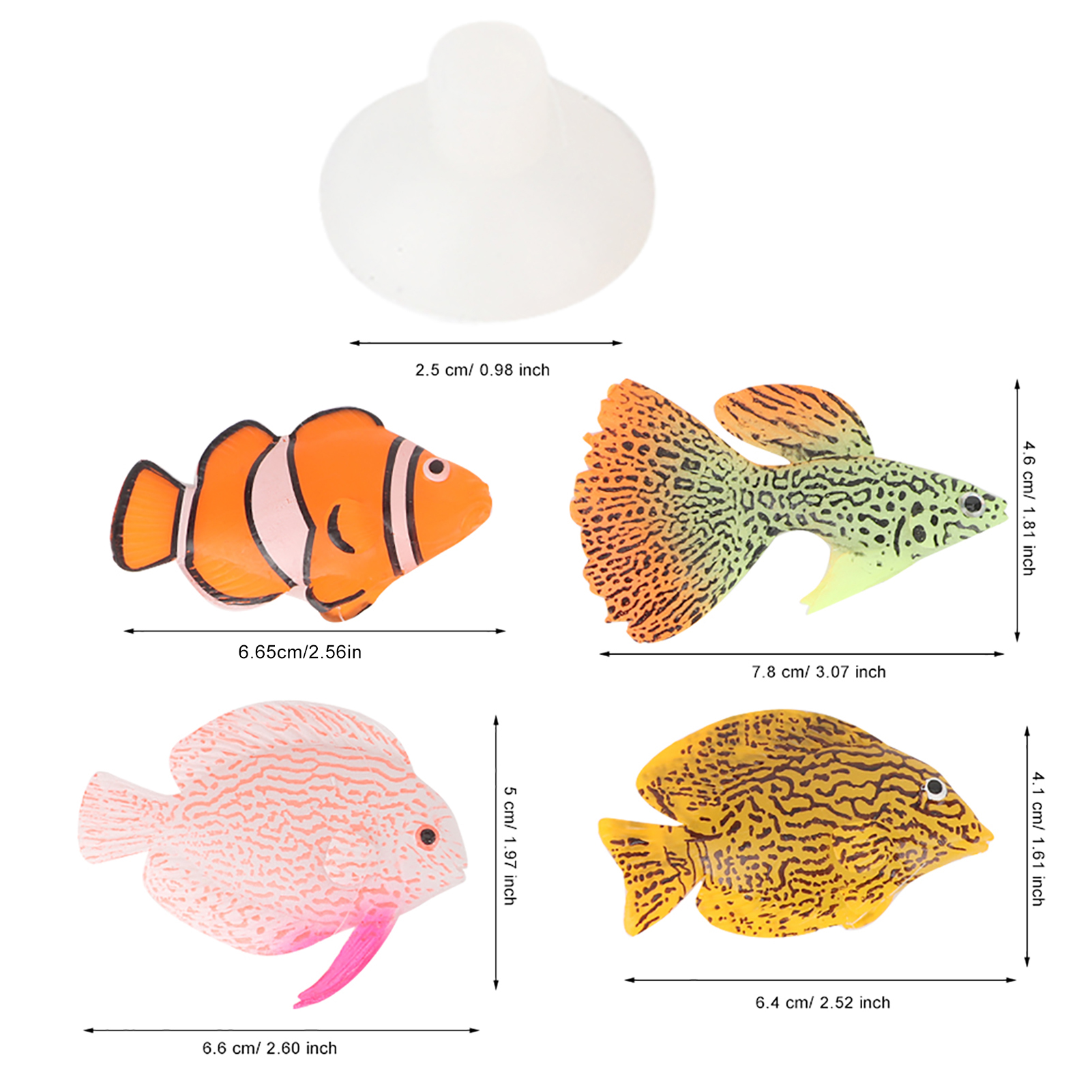 Artificial Silicone Fish Tank Ornament, Aquarium Decoration Accessory, Luminous, Fake Fish, Landscape, 4Pcs