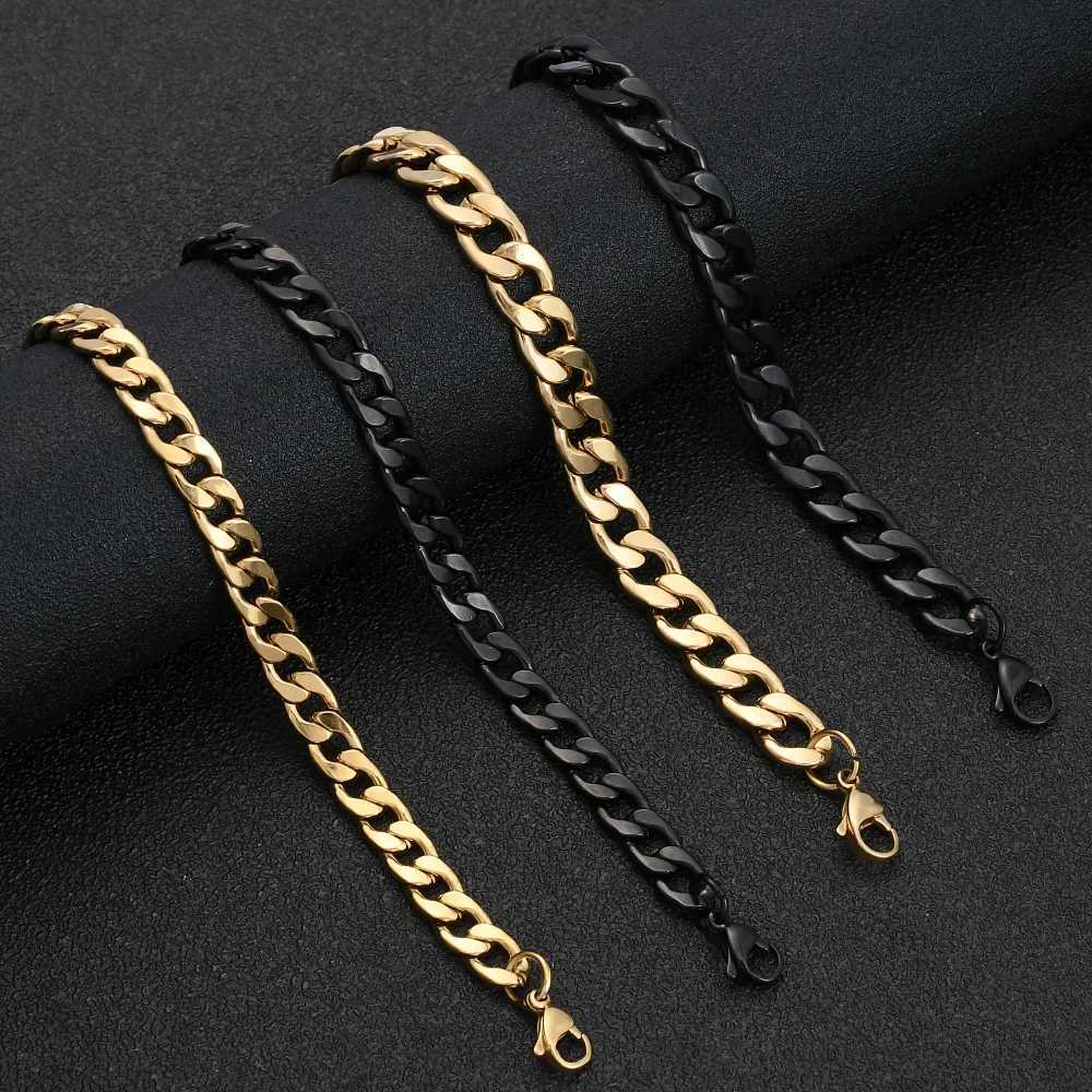Width 6/8/10mm stainless steel gold black color Link bracelet mens titanium steel Cuban chain bracelet fashion gift jewelryX240913