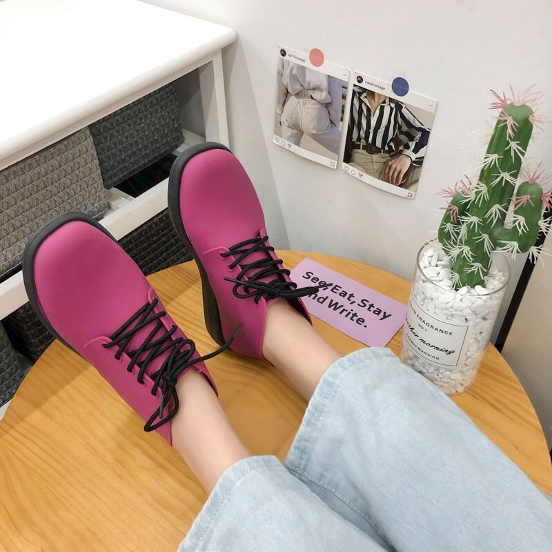 2021Cute Rainshoes Waterproof Non-Slip Rubber Women's Boots Short Tube Korean Lace Up Flat Rain Shoes 2014