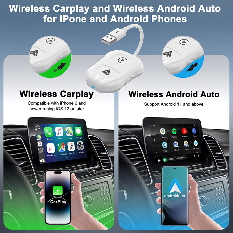 2 in 1 Car Wireless CarPlay Adapter and Wireless Android Auto Adapter, Plug & Play Converts Wired CarPlay to Wireless CarPlay Fit for Cars