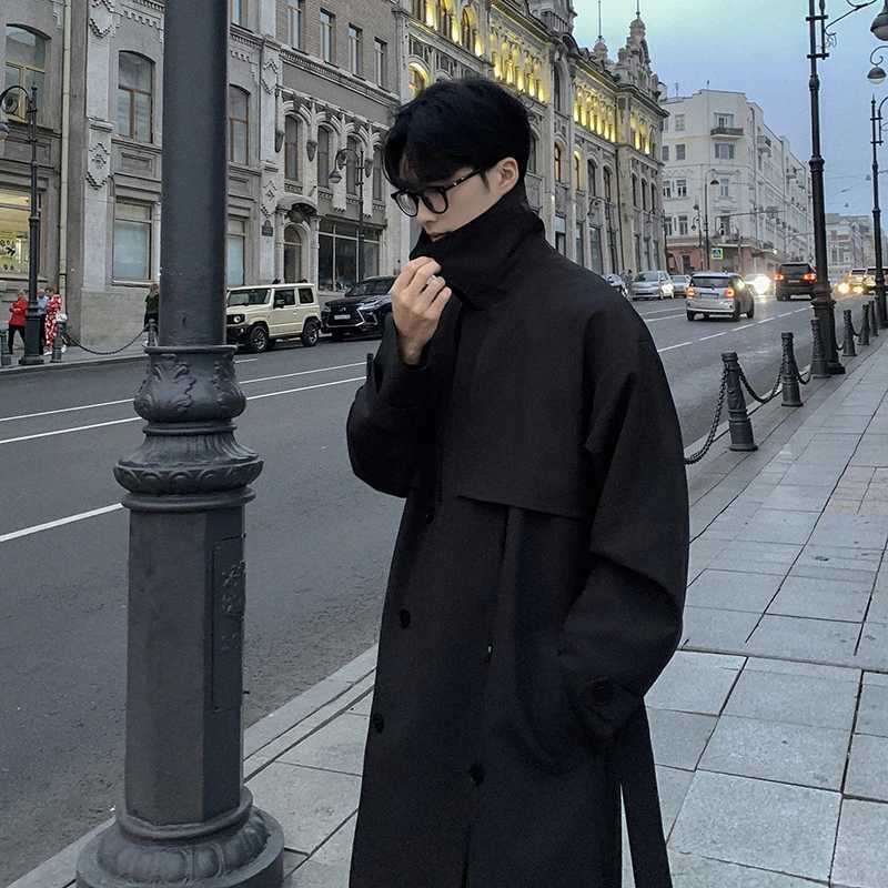 FEWQ Mens Long Over Knee Windbreaker Coat Double Breasted Solid Color 2024 Korea Fashion Long Sleeve Male Trench 24E2055 Y240913