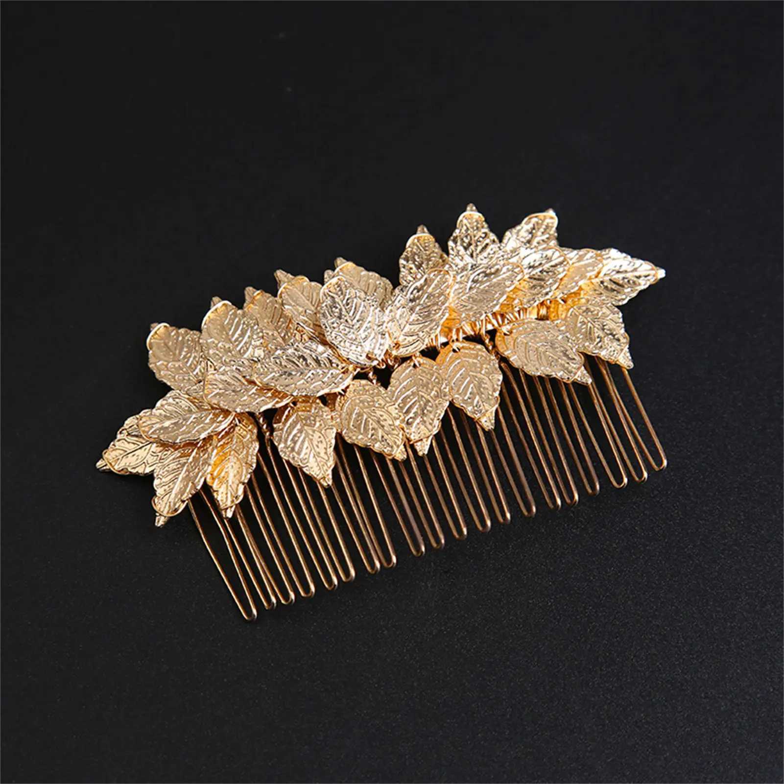 Elegant Wedding Hair Combs Bride Hair Jewelry Gold Color Alloy Leaves Hairpins Side Clips Flower Crown for Bridal Hair AccessoryX240913