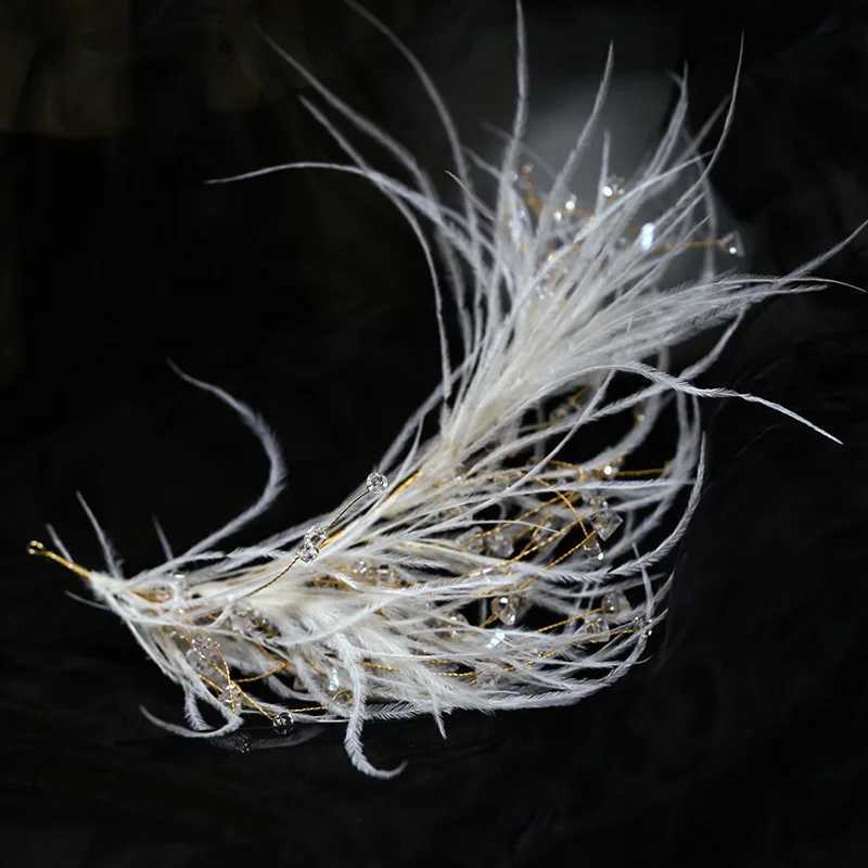 Artificial Feather Hairband Tiaras For Women Crystal Bead Headband Hair Hoop Elegant Wedding Hair Accessories Prom Girls JewelryX240913