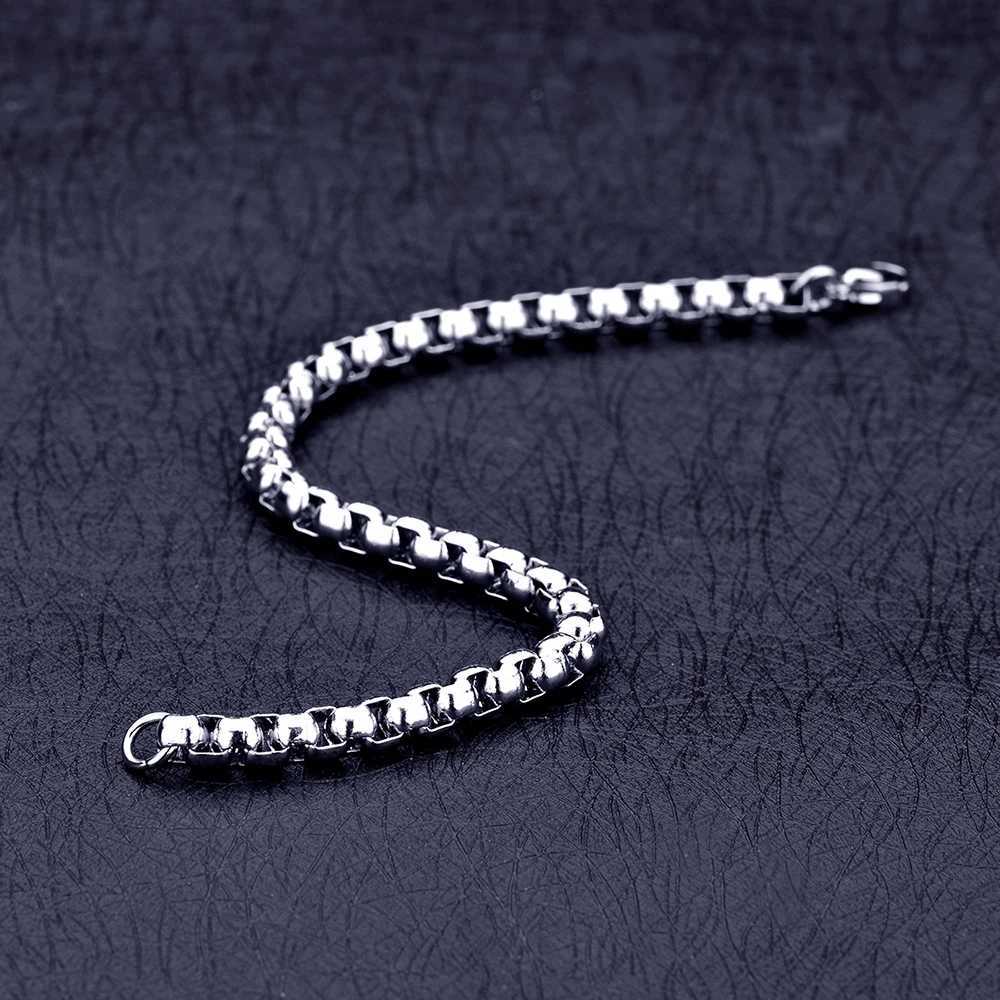 Wholesale Width 4/6mm Stainless Steel Square Pearl Chain Bracelet Fashion Mens Hip Hop Rock Jewelry Length 21CM drop shippingX240913