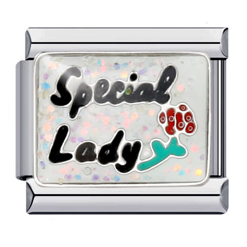 English Combination Titanium Steel Gold-Plated Drip Oil DIY Module Bracelet Italian Charm Brass Charm Links Stainless Steel Fit 9Mm Bracelet Jewelry M