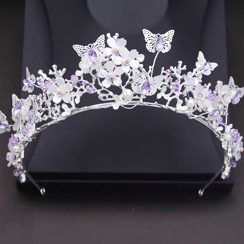 Princess Flower Wedding Crown Rhinestone imitation Pearls Butterfly Tiaras Hairband Bridal Prom Hair Jewelry Bride AccessoriesX240913