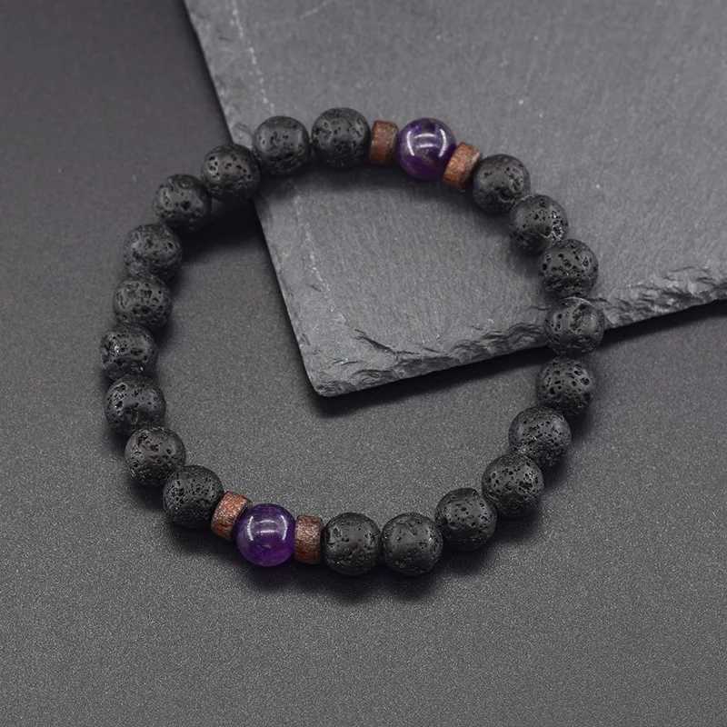 8mm black volcanic bead bracelet for men natural Amehyst crystal bracelet for women body cleansing genuine Amethyst natural Pulsera W240913
