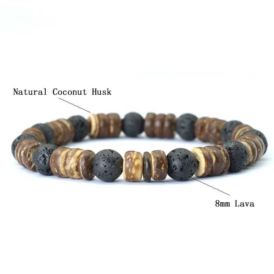 New natural coconut shell bracelet mens handmade agate volcanic rock stone beads bra casual accessories meditation Joias W240913