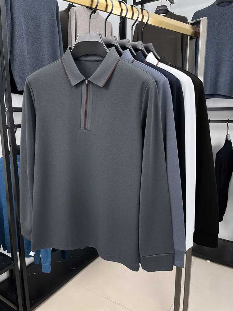 High end luxury brand mens polo shirt 2024 autumn and winter new half zipper long sleeved business casual lapel mens clothing W240913