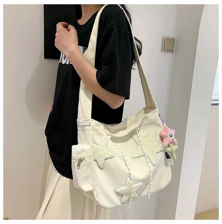 Women Star Pattern Corduroy Crossbody Bag Casual Tote Lady Simple Large Capacity Shoulder Girl Travel School Bookbag Handbag 240913