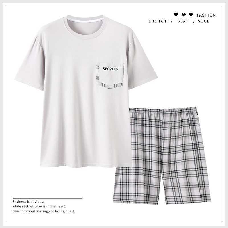 Summer Soft Modal Men Pajamas High Quality Plus Size L-3XL Plaid Print Sleep Tops Pajama Set Elastic Shorts Home Clothing Pjs Y240913