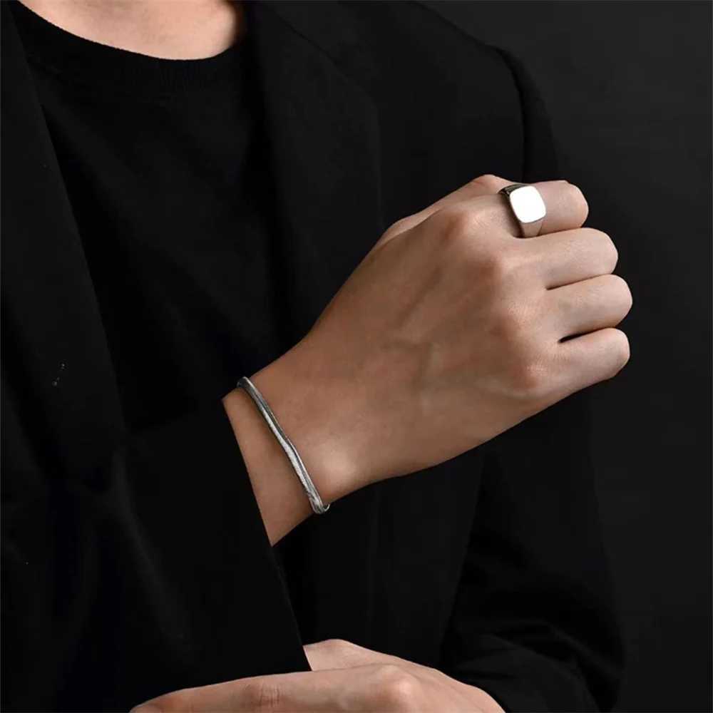 Silver Color Stainless Steel Flat Snake Chain Bracelet Hip Hop Simple Men Bracelet Fashion Jewelry Bracelet For WomenX240913