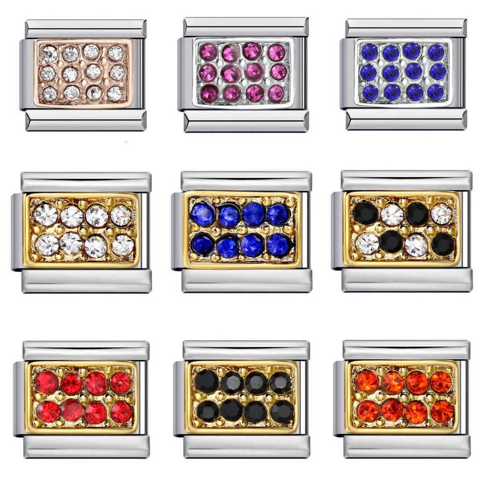 Dia Studded Square Stainless Steel DIY Module Bracelet Italian Charm Bracelet Italian Charm Links Stainless Steel Fit 9Mm Bracelet Jewelry DIY Making 