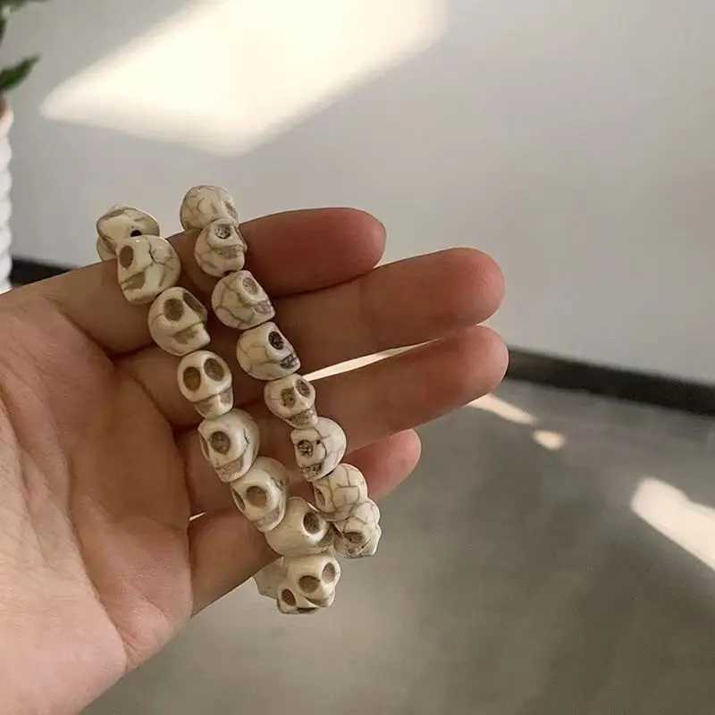 Colorful Skeleton Beaded Bracelet White Black Turquoise Punk Style Gothic Retro Bracelet Couple Hot Girl Daily Jewelry Wholesale W240913