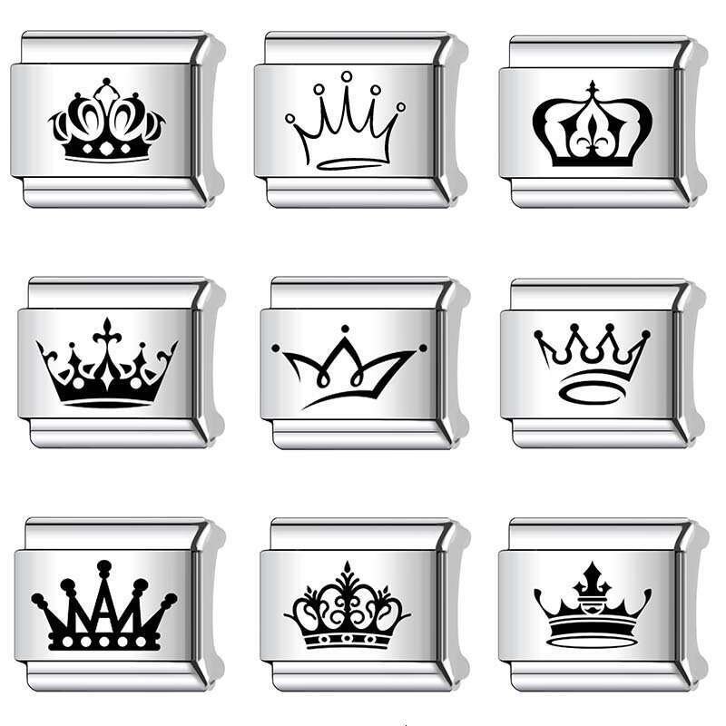 2024 New Women's Gift Cute Crown bead Italian Charms Links Beads Fit 9Mm Stainless Steel Bracelet Making Jewelry
