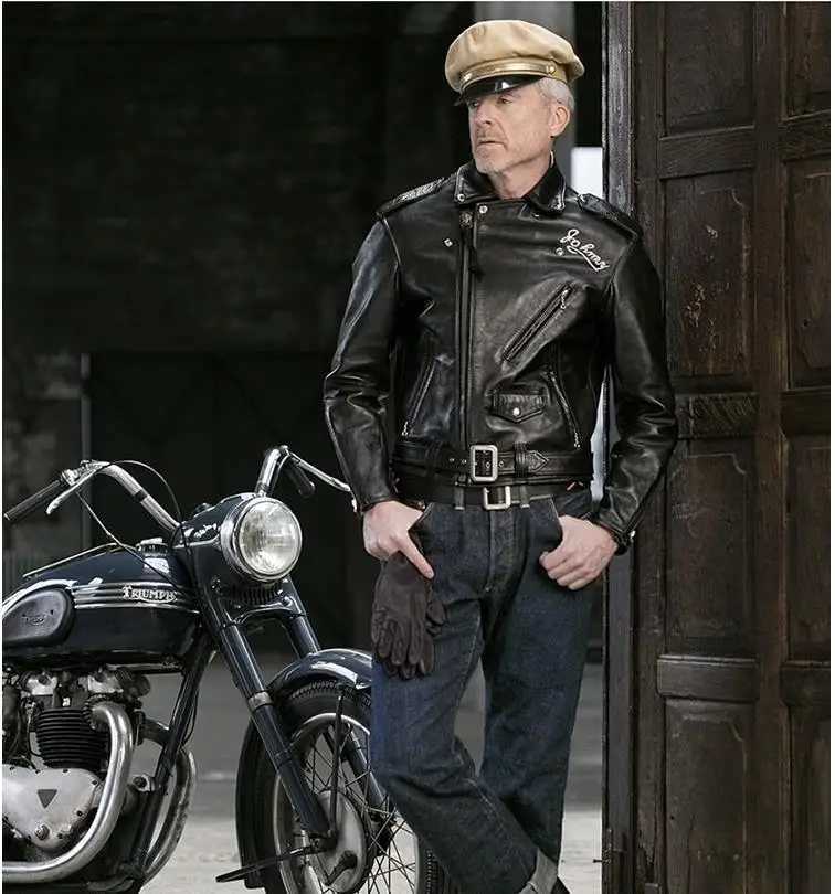 YR!Free shipping.Classic 613 motor rider style genuine leather jacket.Men quality tanned goatskin coat.Cool Horse leather clothX240913