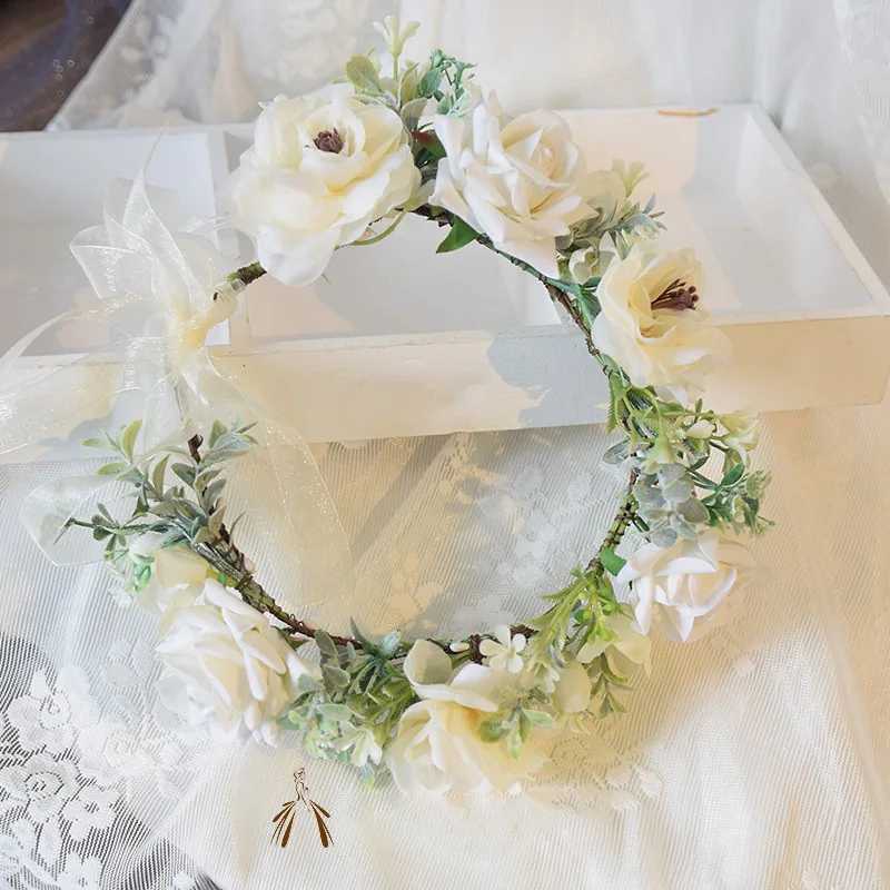 White Flower Wreath Wedding Garland Hairband Crown Tiara Floral Bride Seaside Hair Accessories Popular Hair Decoration OrnamentsX240913