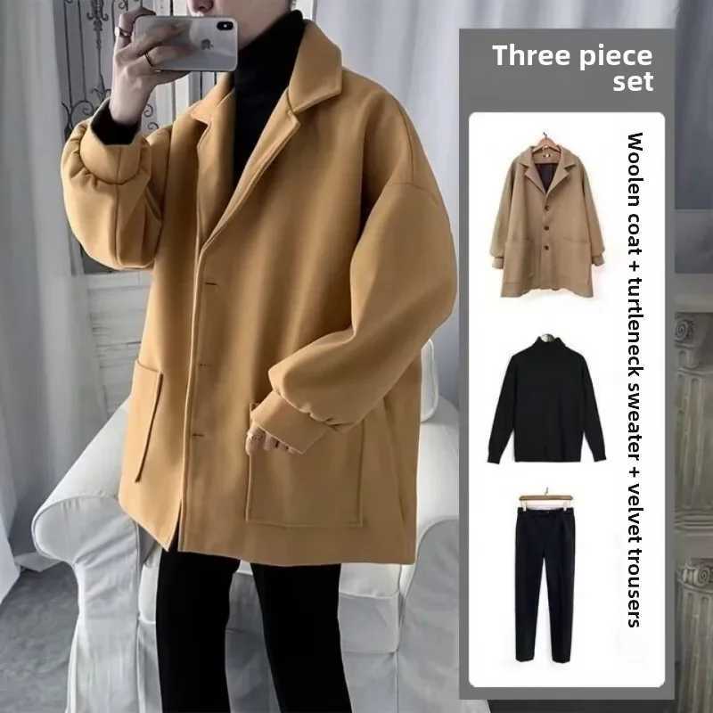 Mens Casual Autumn Winter Woolenovercoatsuit High-end Feelsuitjacket Mature Stable Trench Coat Fashionable Mens Wear Y240913
