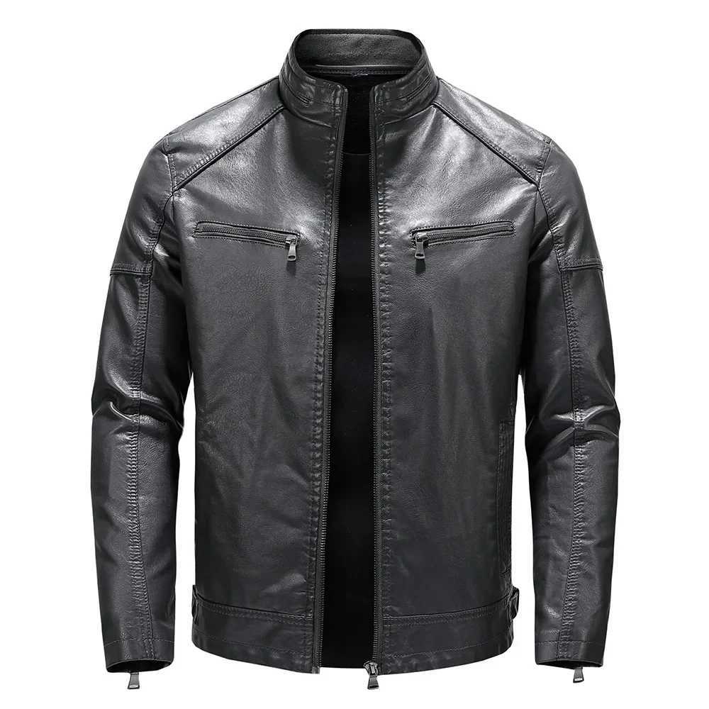 2024 Mens Autumn/Winter New Collection Mens PU Leather Jacket Short Style Stand up Collar Youth Motorcycle Leather JacketX240913