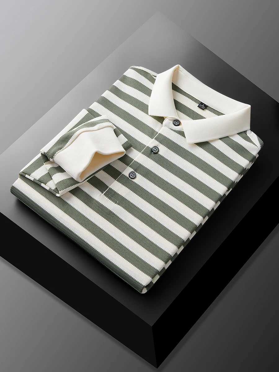 High quality mens polo shirt with pineapple flower stripes hot selling long sleeved autumn trackless T-shirt fashionable and simple mens dress W240913