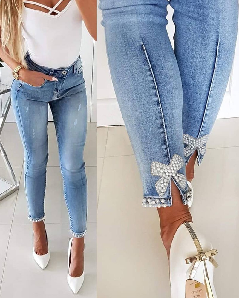 Fashion Skinny Female Summer Casual Trousers Ladies Vintage High Waisted Jeans Women Bleached Women's Pencil Pants