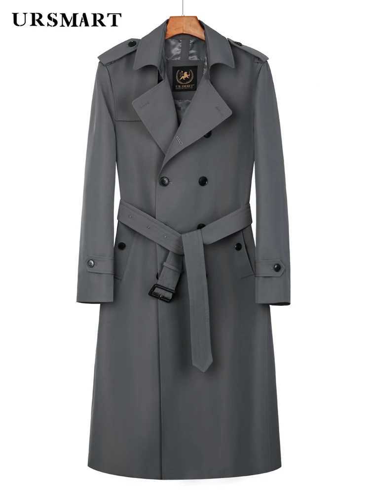 Super long windbreaker mensBritish trench coatdouble-breasted mid-gray long dress spring and autumn new over knee fashion thi Y240913