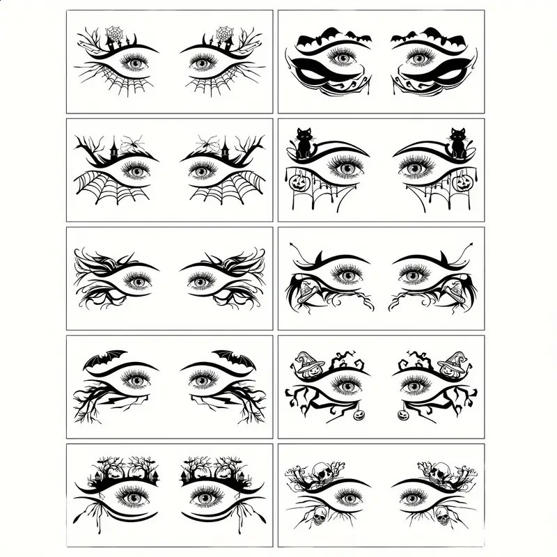 10 Halloween Removable Temporary Eye Tattoo StickersCan Be Used Realistic TattoosWaterproof and SweatproofHalloween Makeup 240910