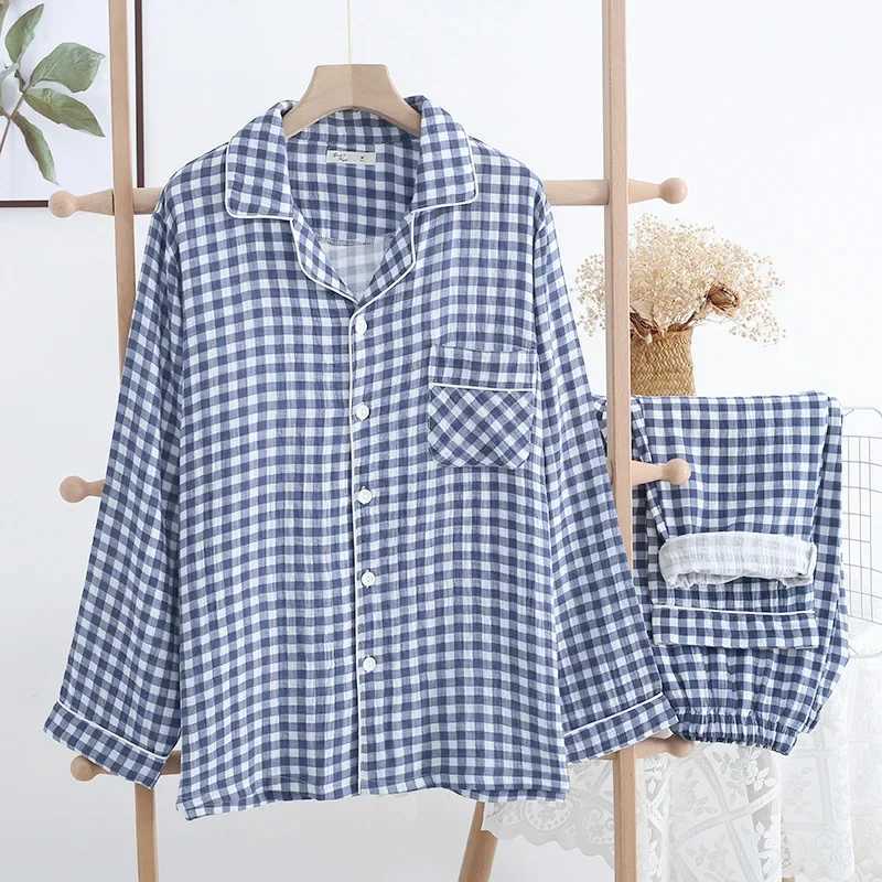 Mens Pajamas Can Be Worn Outside Spring and Autumn Thin 100% Cotton Long-sleeved Trousers Plaid Simple Homewear Men Pyjama Set Y240913