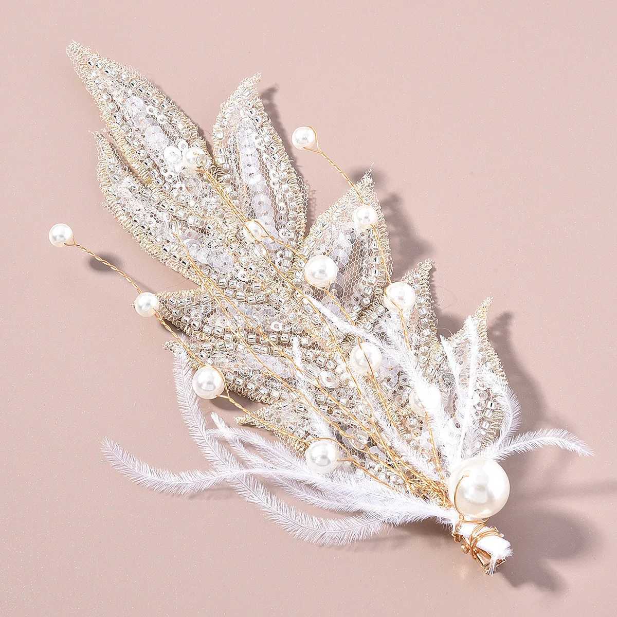 Feather Hair Clips Tiaras Bride Hair Jewelry For Women Crystal Pearl Hairpin 2022 New Fashion Barrettes Lady Wedding HeadpieceX240913