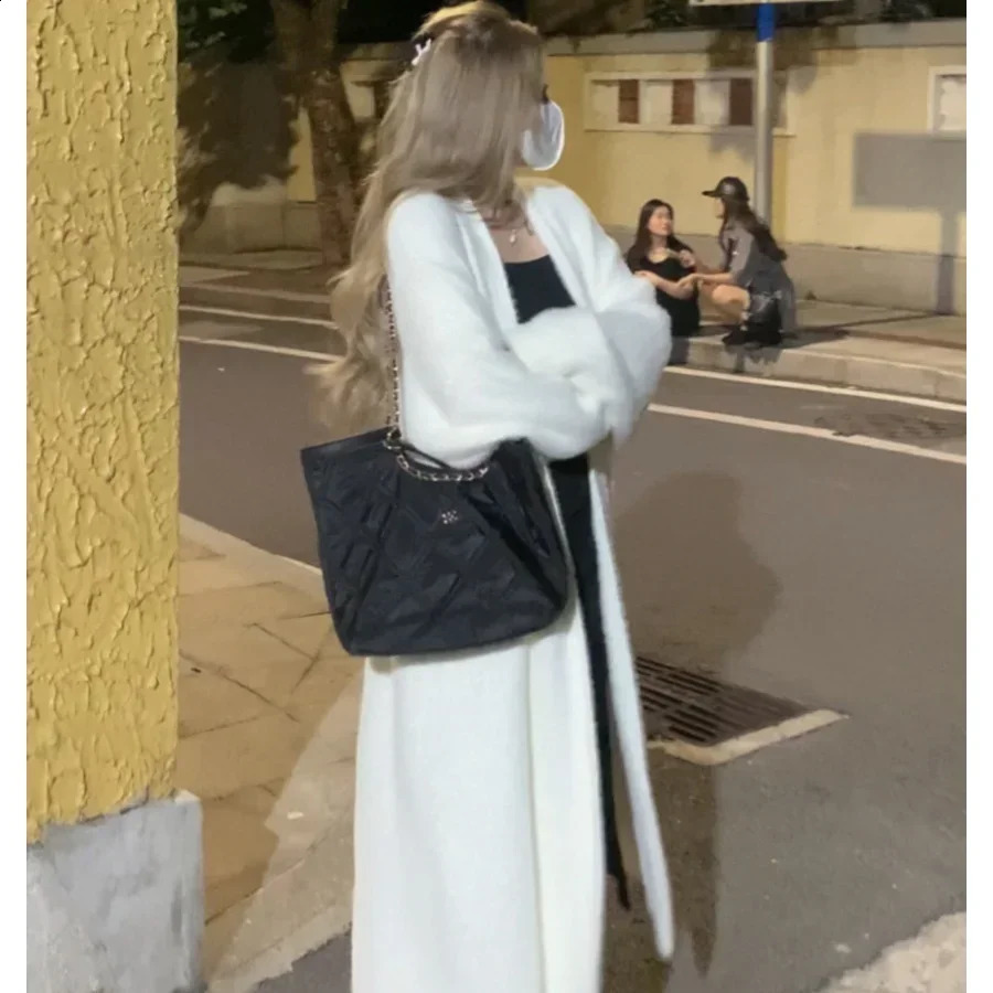 Soft Waxy Knitted Cardigan Sweater Women Autumn and Winter Loose Large Size Slim Lazy Wind Mink Velvet Long Coat 240904