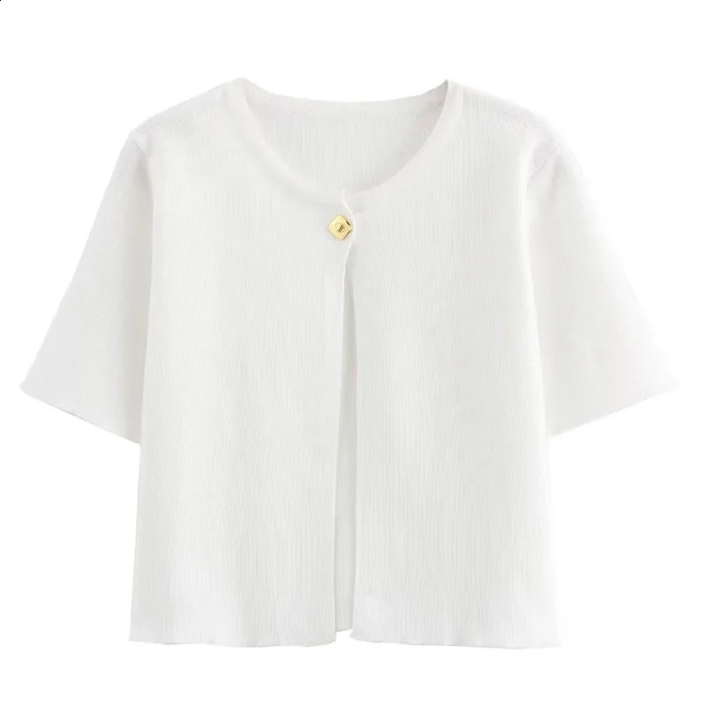 TRAF 2024 Woman Cardigan Short Sweaters Knitted For Women Autumn Thin White Red Sleeve Ladies Cardigans 240910