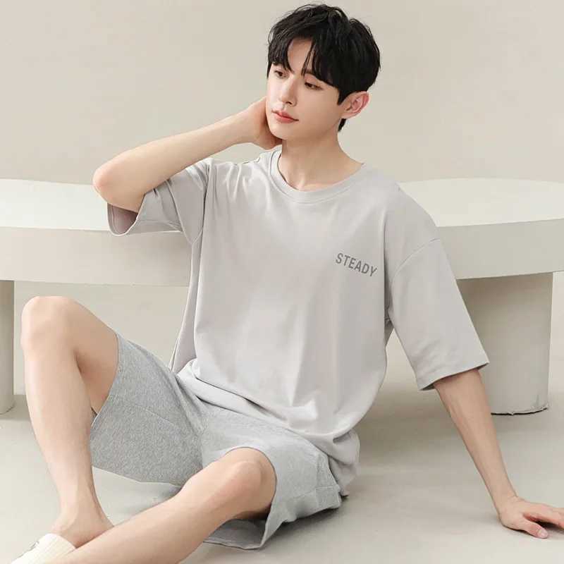 Two-Piece Summer Thin Modal Pajamas Mens Short-Sleeved Shorts Ice Silk Sense Homewear Suit Big Size L-4XL Sleepwear lounge set Y240913