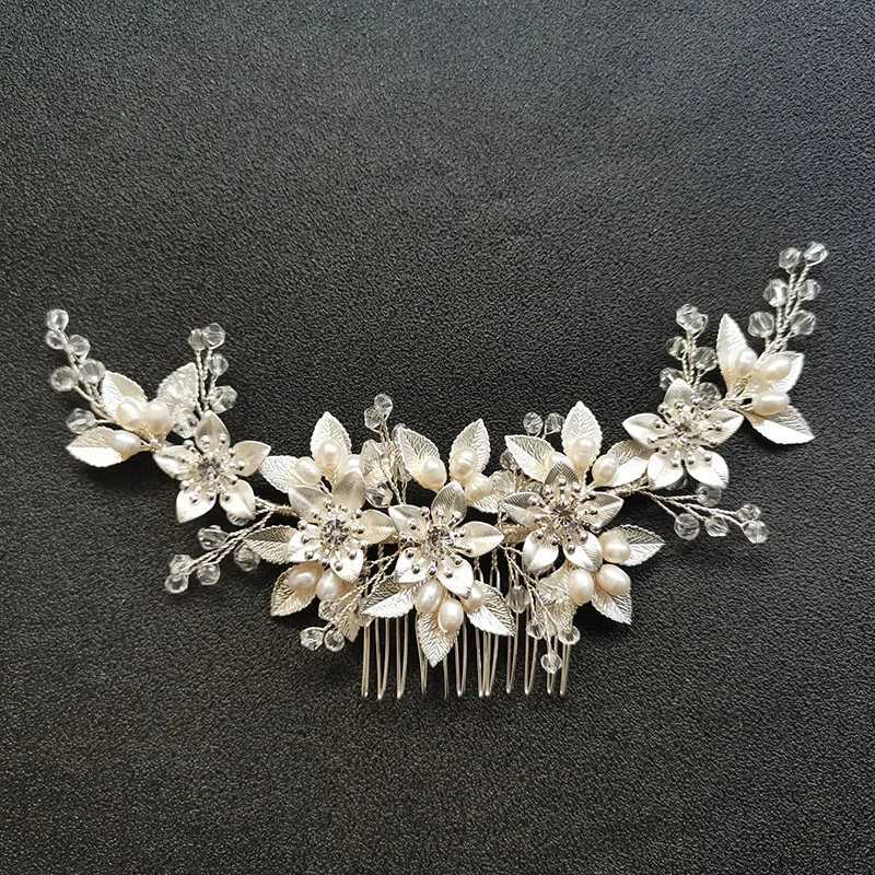 SLBRIDAL Handmade Crystal Rhinestone Freshwater Pearls Flower Bridal Hair Comb Wedding Hair Accessory Bridesmaids Women JewelryX240913