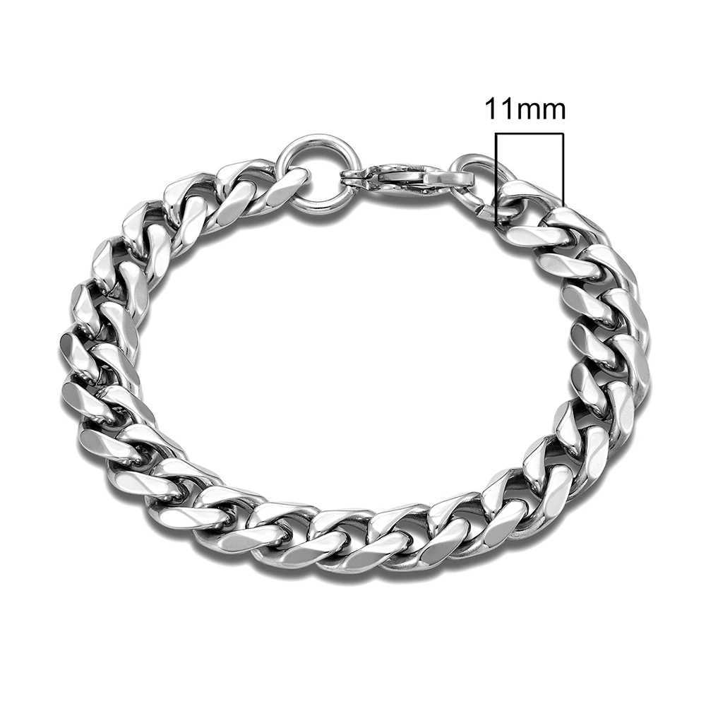 MKENDN 3-11mm Locomotive Men Punk Rock Stainless Steel Curb Cuban Link Chain Silver Color Bracelet For Women Biker JewelryX240913