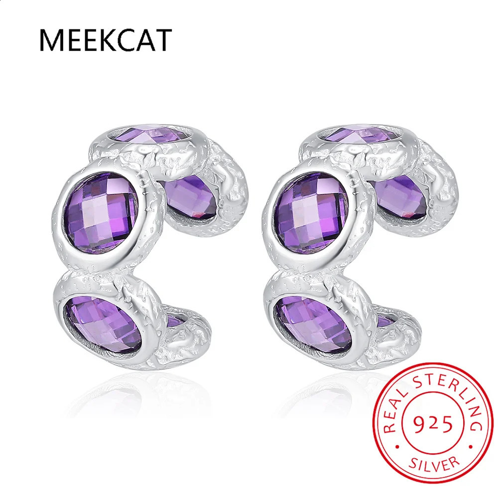 Womens 925 sterling silver round amethyst earrings clip on earrings for mom daughter party jewelry DS3932 240913