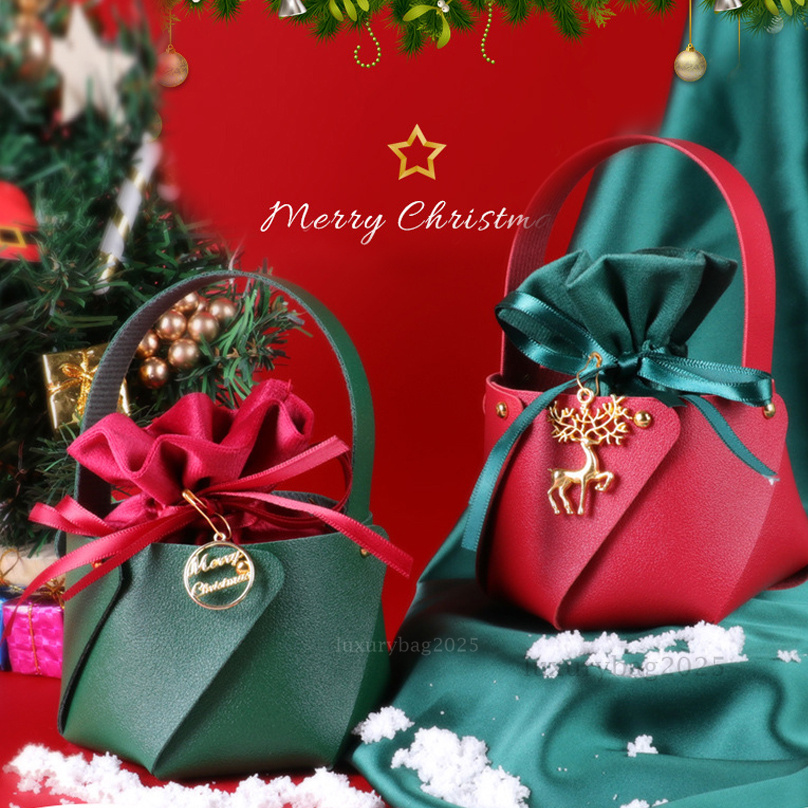 2025 Christmas Gift Children Bag Christmas Gift bag Diy leather flannelette Candy Apple bag Snowman Tote bag Chrismas Decorations Navidad Arboles (5pc