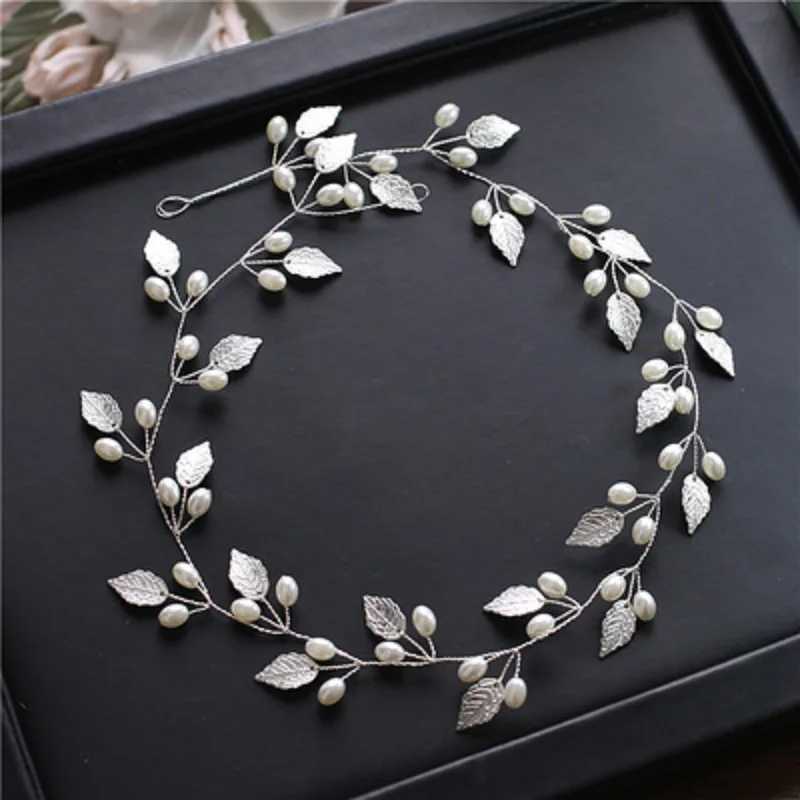 Pearl Flower Headband Tiaras Crowns Girls Silver Gold Color Leaf Headpiece Bridal Hair Jewelry Elegant Wedding Hair AccessoriesX240913
