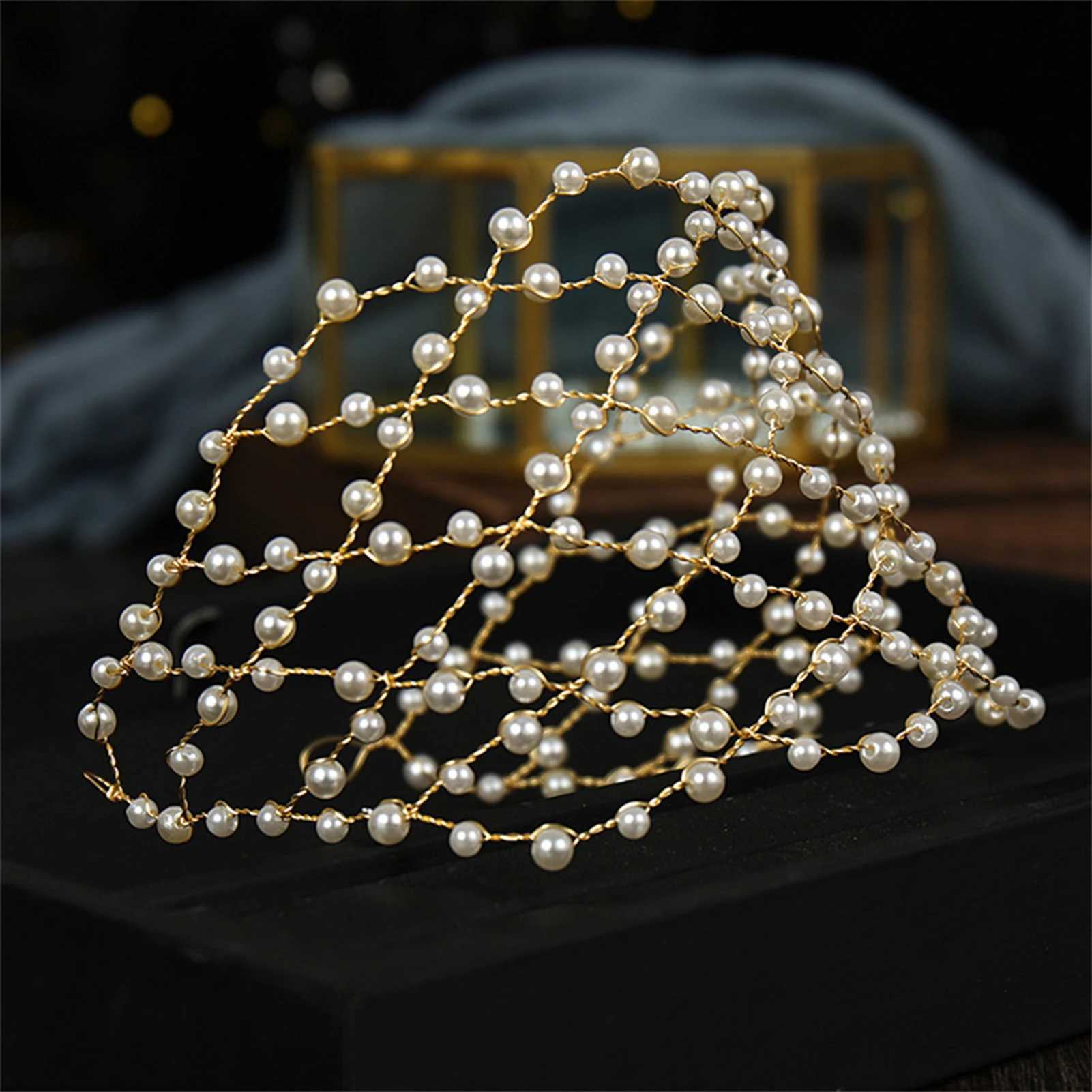 Simulated Pearls Headband Hair Chain for Bridal Wedding Headdress Tiara Jewelry Women Hair Accessories Wedding Noiva HairbandsX240913