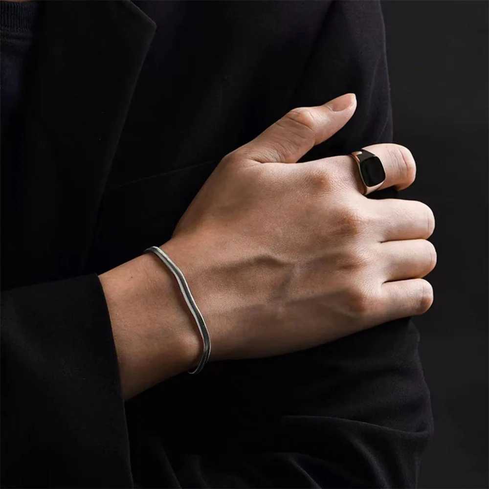 Silver Color Stainless Steel Flat Snake Chain Bracelet Hip Hop Simple Men Bracelet Fashion Jewelry Bracelet For WomenX240913