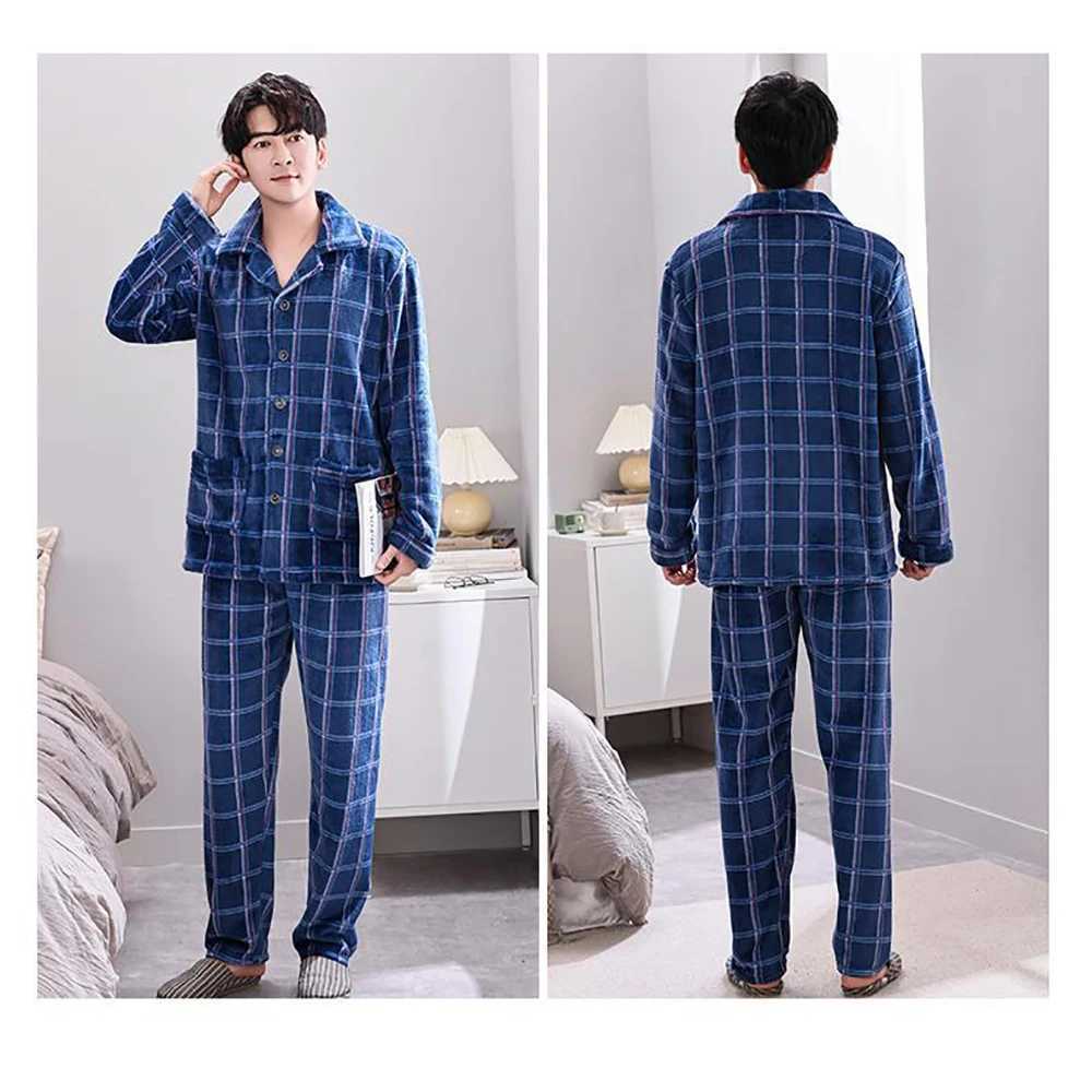 Luxury Flannel Thicken Fine Fluff Pajamas for Men Autumn Winter Super Soft Warm Pajama Sets Casual Plaid Sleepwear Pyjamas Homme Y240913