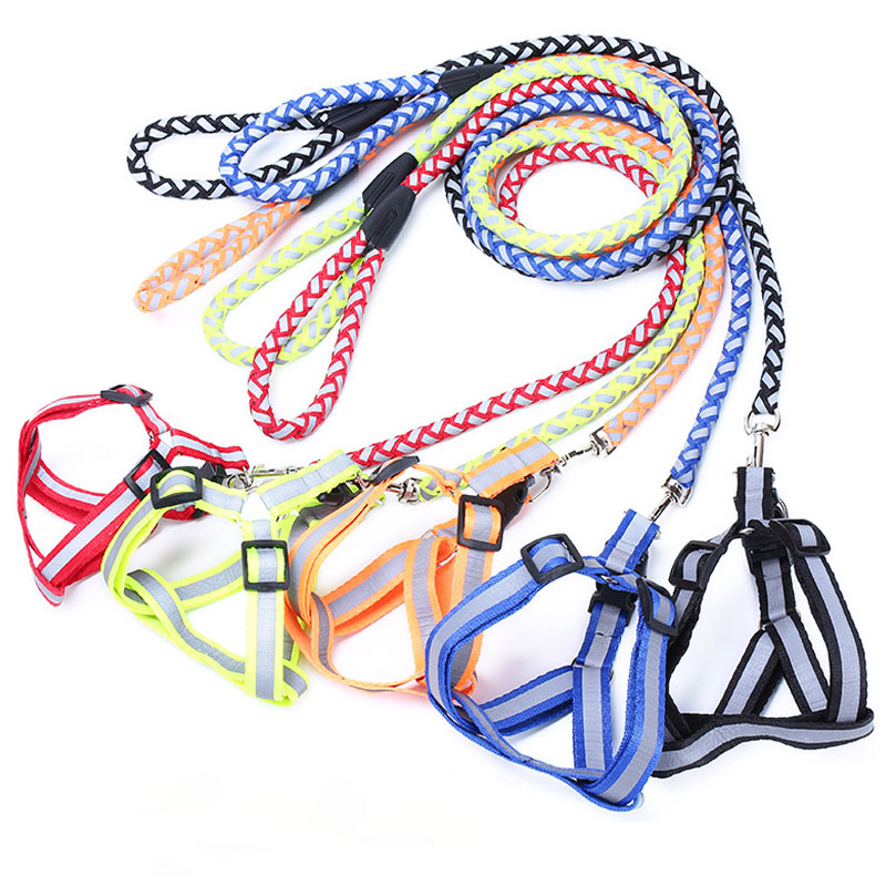 Reflective Pet Leash Collar Traction Harness Dog Chain Chest Strap Medium Small Dog Weave Rope Pet Traction Supplies