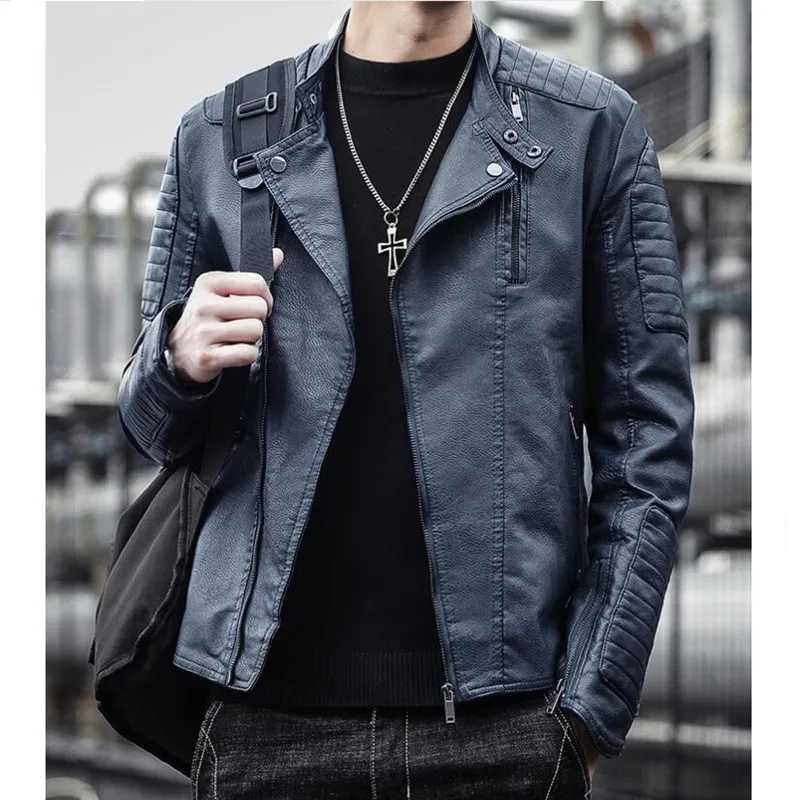 2023 Mens Slim Fit Jacket Fashion Solid Color Motorcycle Winter Jackets chaqueta hombre Windproof Black Leather Jackets S-3XLX240913