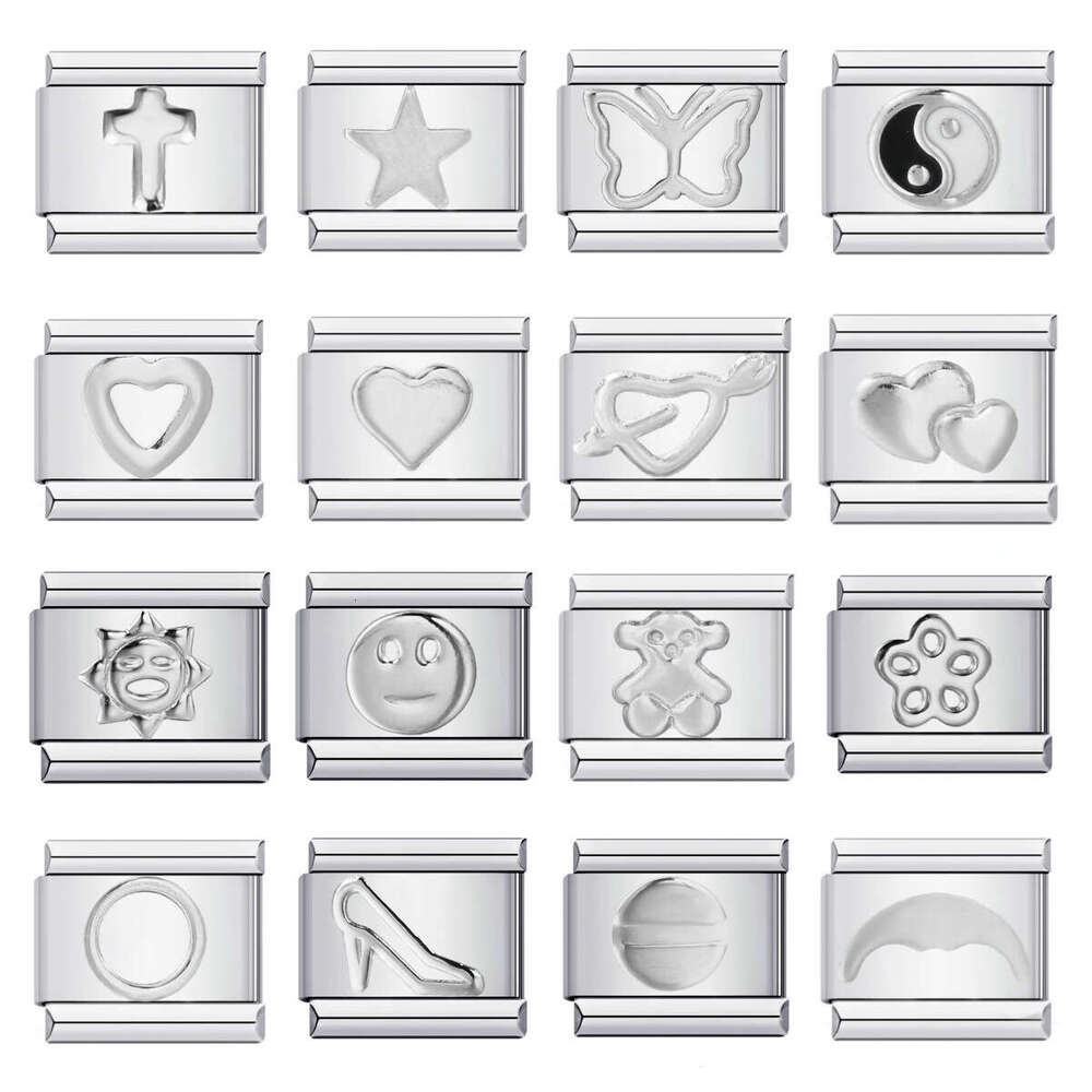 Titanium Gold-Plated Stamping Pattern Enamel DIY Bead Bracelet Italian Charm Links Stainless Steel Fit 9Mm Jewelry Making Gifts